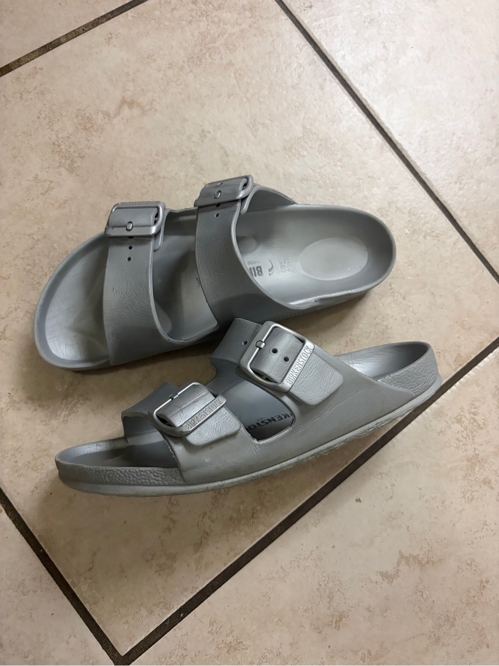 Birkenstock Women's Two-Strap Slide Sandals in Light Gray